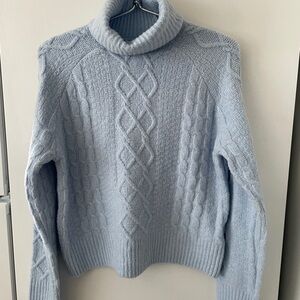 Joie Sky Blue Cable Knit Turtleneck Sweater